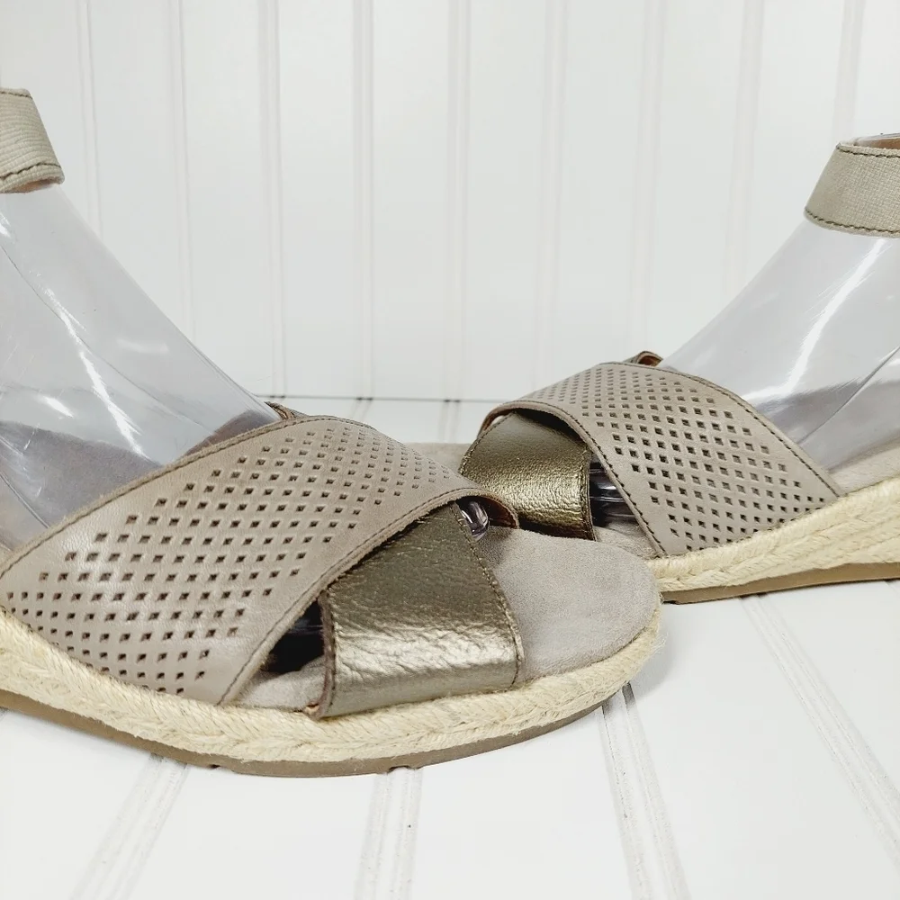 Earth Origins Naples Natasha Platinum Leather Espadrille Wedge Sandals D144 - Picture 10 of 15
